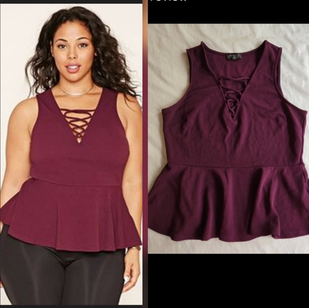 Forever21 2X Eggplant Purple Sleeveless Peplum Top Party Evening